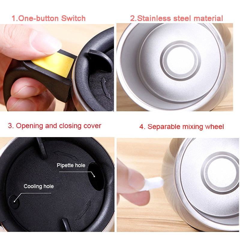 Electric Stirring Coffee Mug Stainless Steel Magnetic Mug Cover