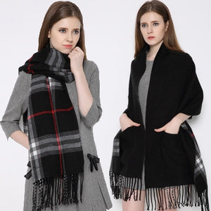 2019 Trendy Cashmere Plaid Scarf With Pocket