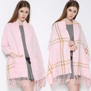 2019 Trendy Cashmere Plaid Scarf With Pocket